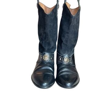 R. Martegani's Sun God Studded Black Leather with Decorative Ankle Strap Boots